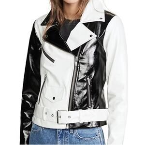 VEDA Jayne Patent Jacket Black And‎ White Motorcycle Jacket XS